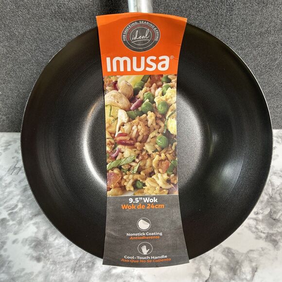 Imusa Wok Frying Saute Pan 9.5" Non-Stick Skillet Cooking Fry Coating 3” Depth - Picture 2 of 6